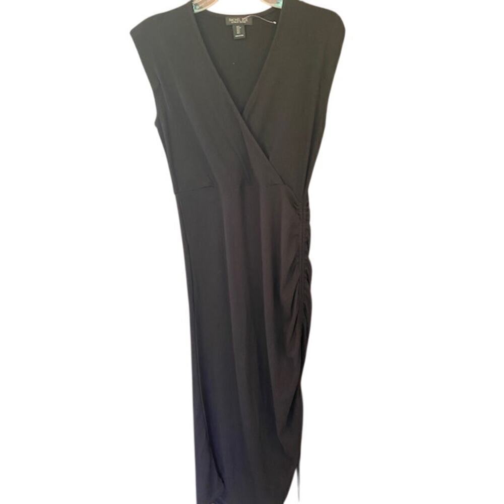 Rachel Zoe Ribbed Side Cinch Maxi Dress‎ Black Size Small V-Neck